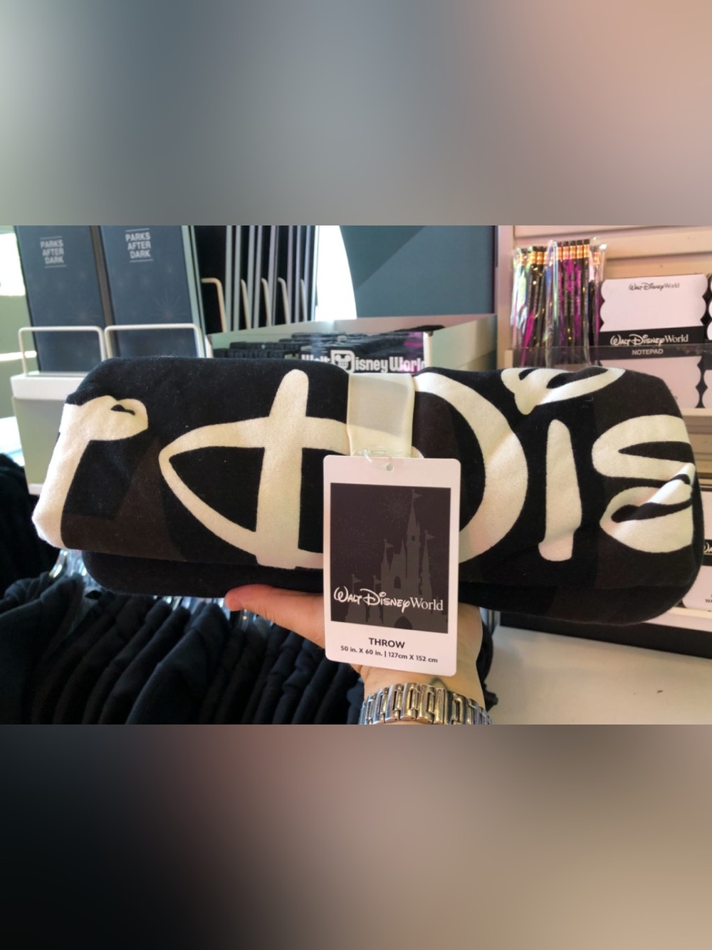 Disney Parks 2026 Logo Mania Parks After Dark Castle 50”x60” Black Throw Blanket